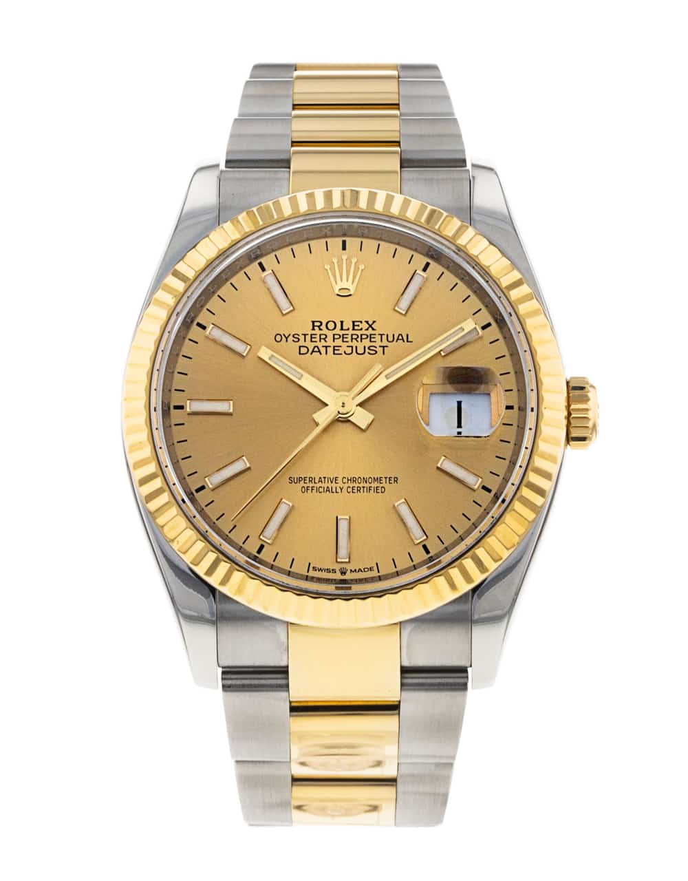 Rolex Datejust 36mm Champagne Dial Fluted 18K Gold Two Tone Oyster Watch 116233 Pre-Owned