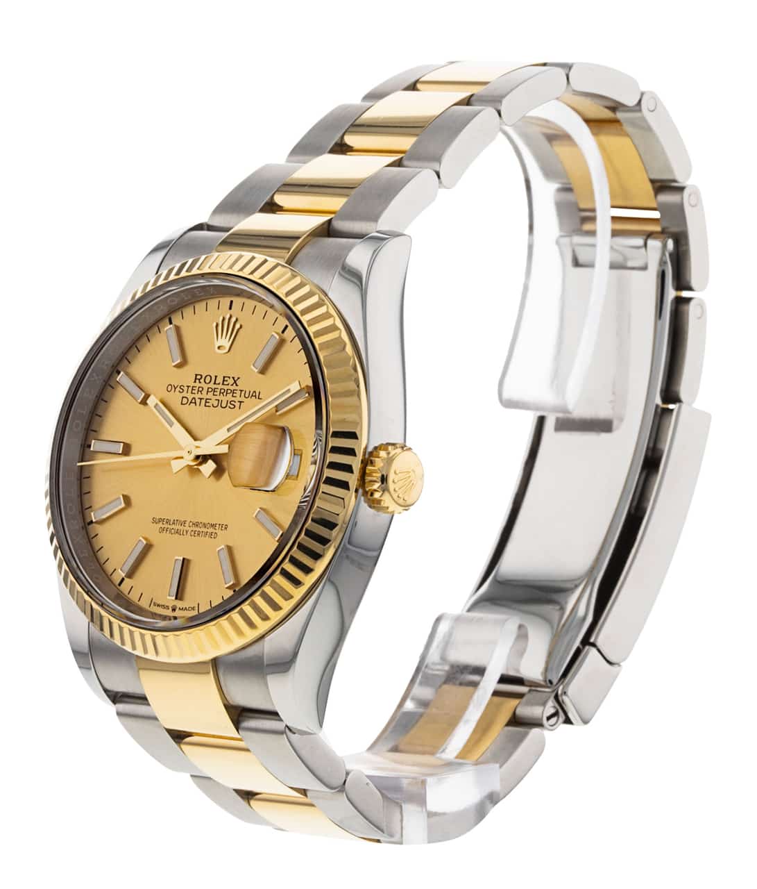 Rolex Datejust 36mm Champagne Dial Fluted 18K Gold Two Tone Oyster Watch 116233 Pre-Owned