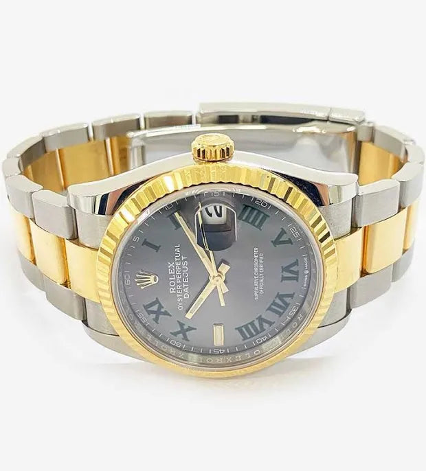 Rolex Datejust 36mm Slate Dial Fluted 18K Gold Two Tone Oyster Watch 126233 Pre-Owned