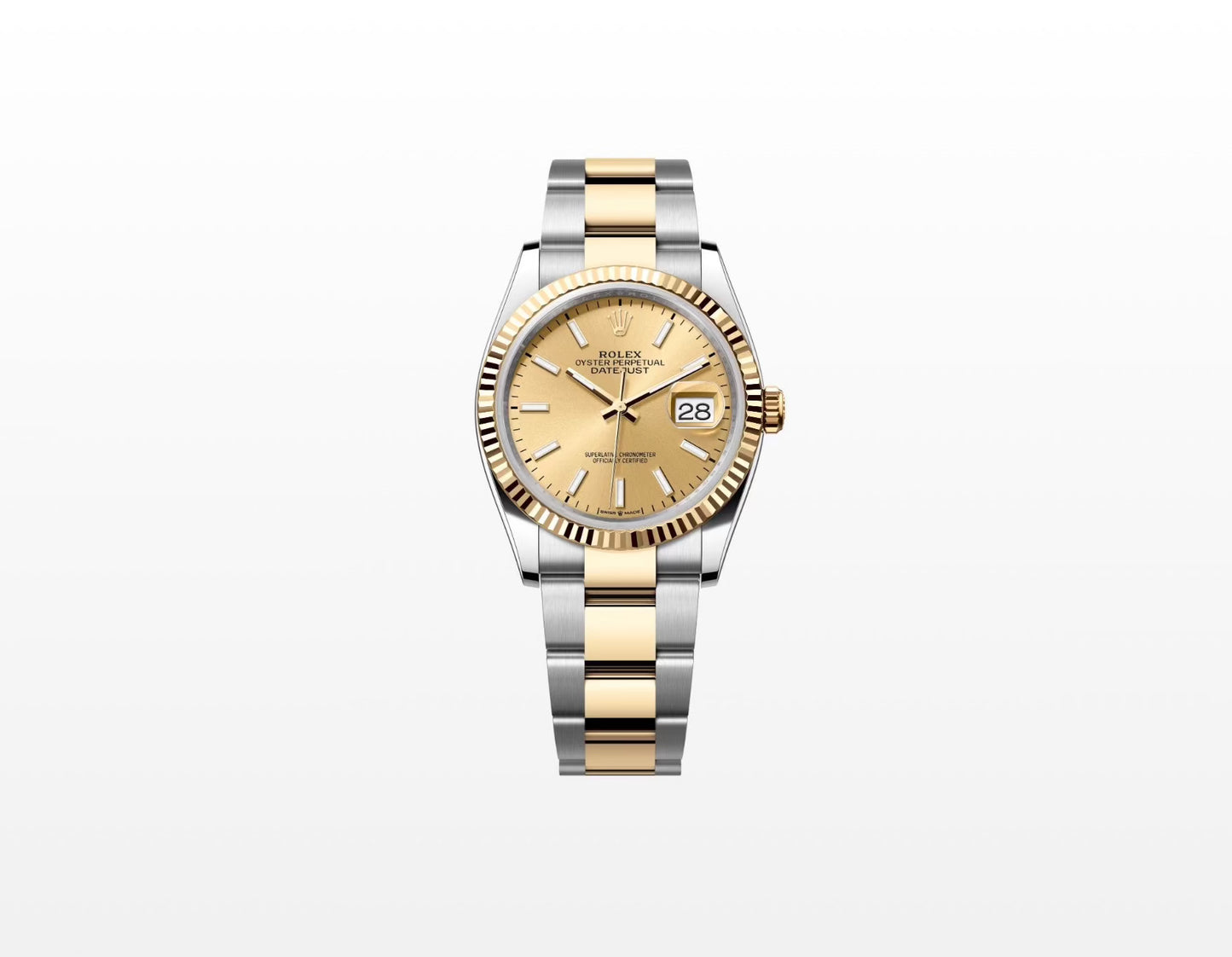 Rolex Datejust 36mm Champagne Dial Fluted 18K Gold Two Tone Oyster Watch 116233 Pre-Owned