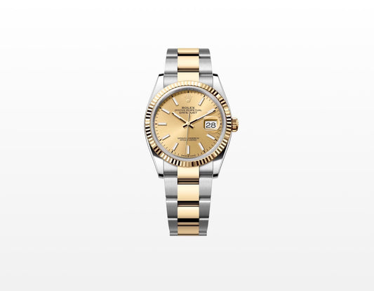 Rolex Datejust 36mm Champagne Dial Fluted 18K Gold Two Tone Oyster Watch 116233 Pre-Owned