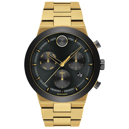 Men's Movado Bold® Fusion Gold-Tone IP and Black Ceramic Chronograph Watch with Black Dial